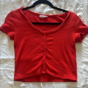 Elodie Red Ribbed Crop Blouse